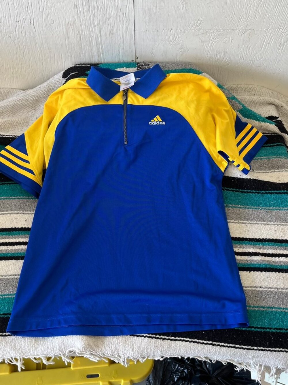 Vintage Adidas Half-Zip Polo Shirt Blue/Yellow - Picture 5 of 5